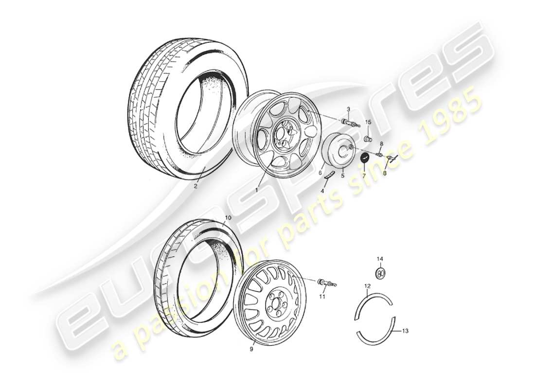 aston martin v8 virage (2000) diagramma delle parti di ruote e pneumatici