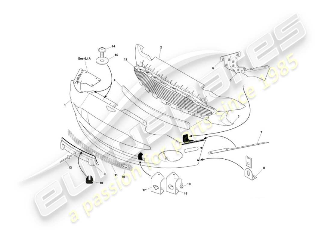 aston martin vanquish (2006) paraurti anteriore e grembiule diagramma delle parti