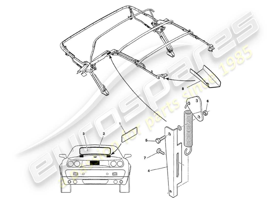 aston martin v8 volante (1999) montaggio cappa diagramma delle parti