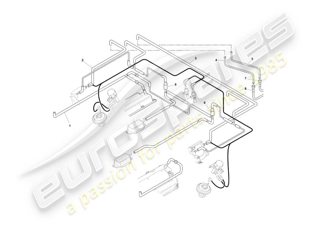 aston martin db7 vantage (1999) sistema di aspirazione, diagramma delle parti del motore
