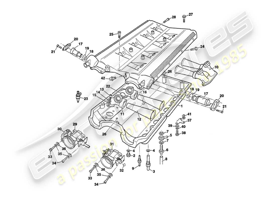 aston martin v8 volante (1999) collettori di aspirazione e plenum diagramma delle parti