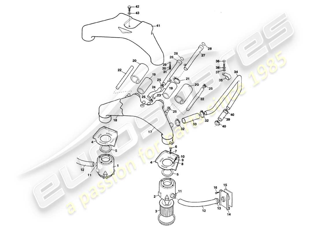 aston martin v8 volante (2000) diagramma delle parti dei filtri dell'aria