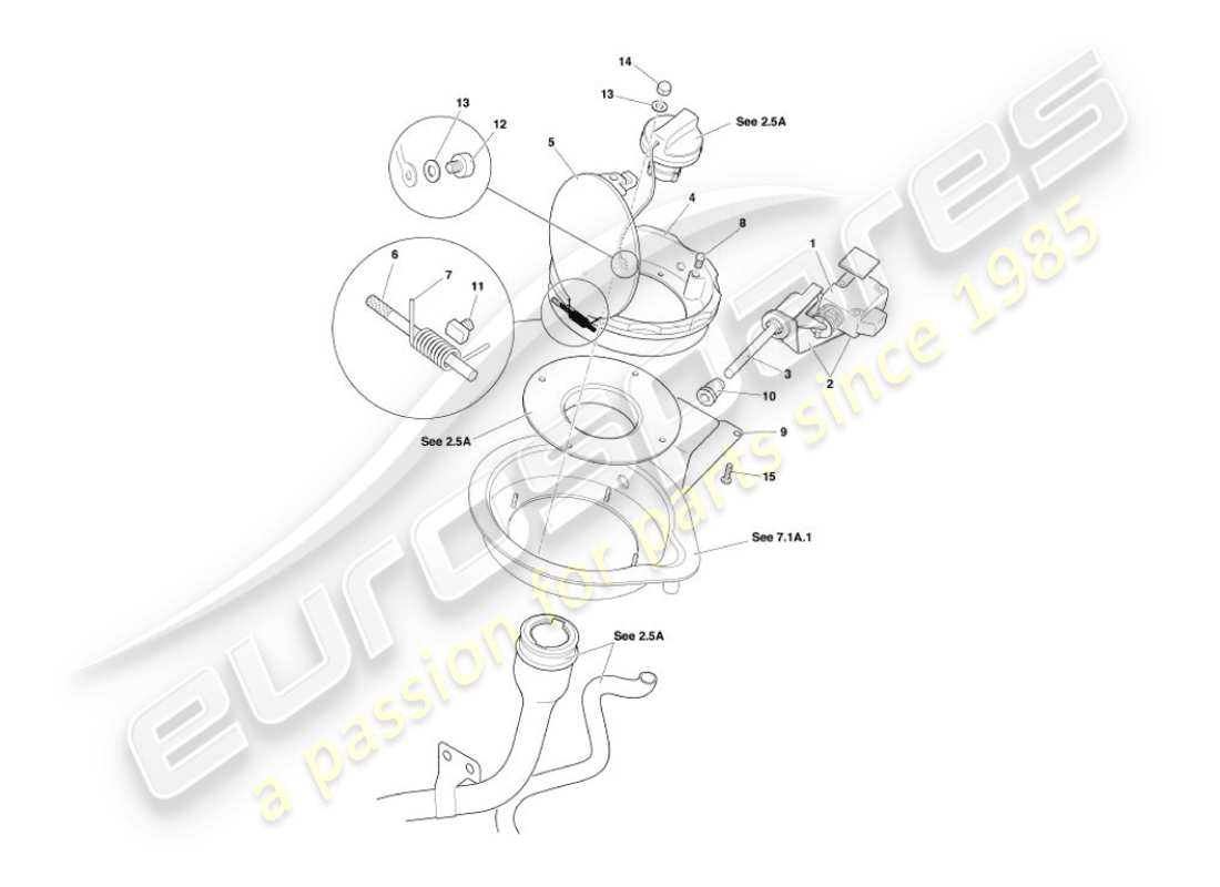 aston martin vanquish (2005) diagramma delle parti del meccanismo dello sportello del carburante
