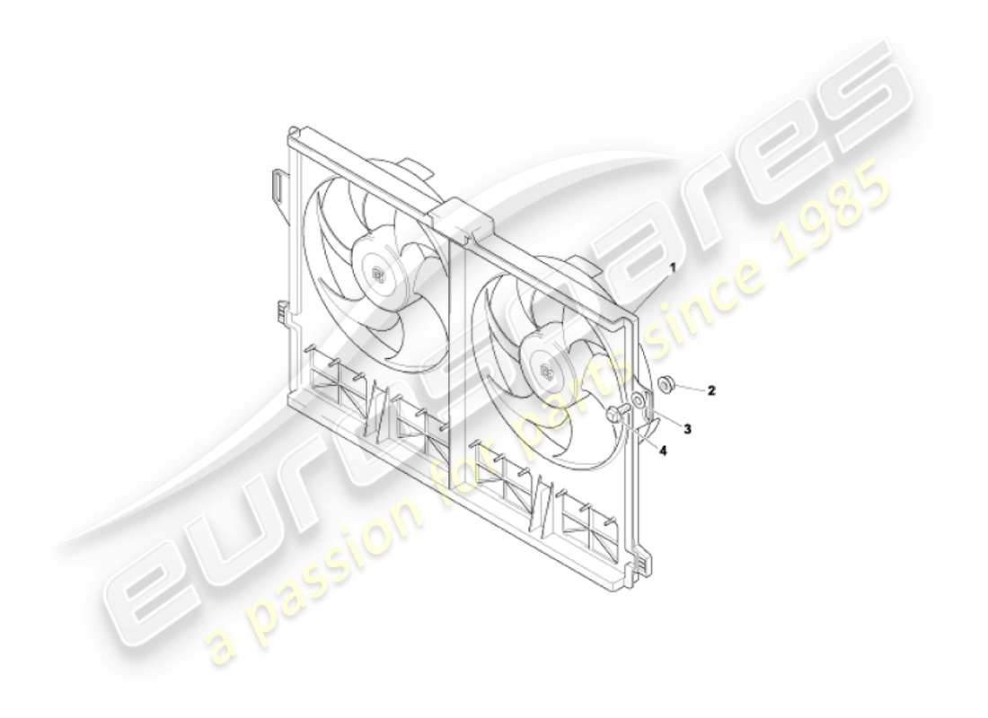 aston martin vanquish (2005) cofano della ventola di raffreddamento diagramma delle parti