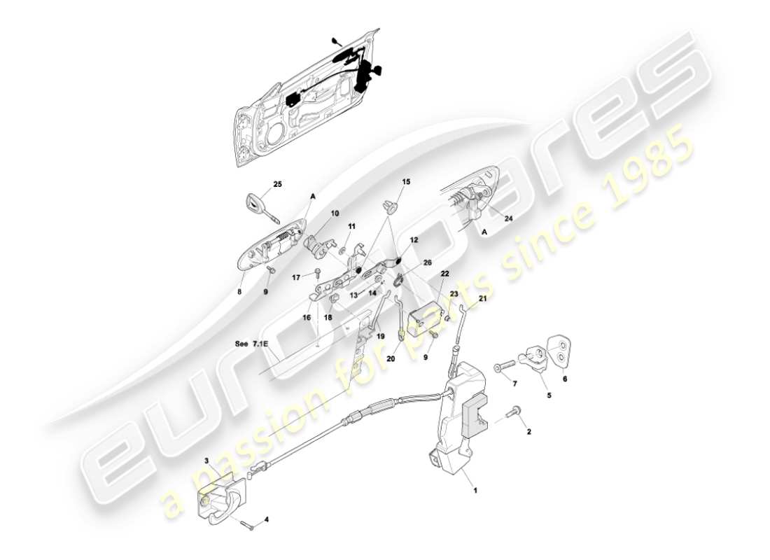 aston martin vanquish (2005) meccanismo di chiusura della porta diagramma delle parti