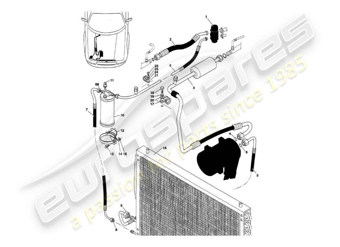 aston martin v8 volante (1997) diagramma delle parti di installazione del vano motore