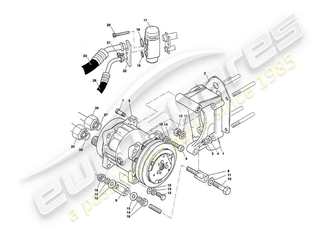 aston martin v8 volante (1997) diagramma delle parti di installazione del vano motore