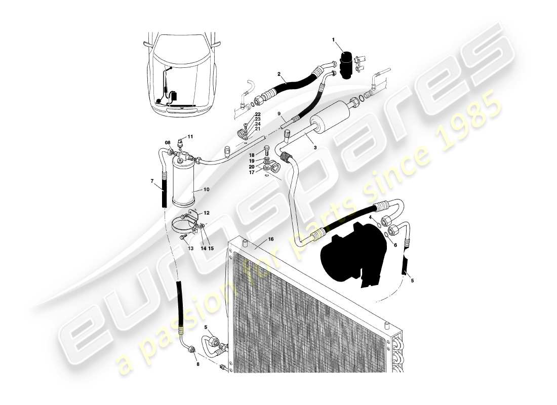 aston martin v8 coupe (2000) diagramma delle parti di installazione del vano motore
