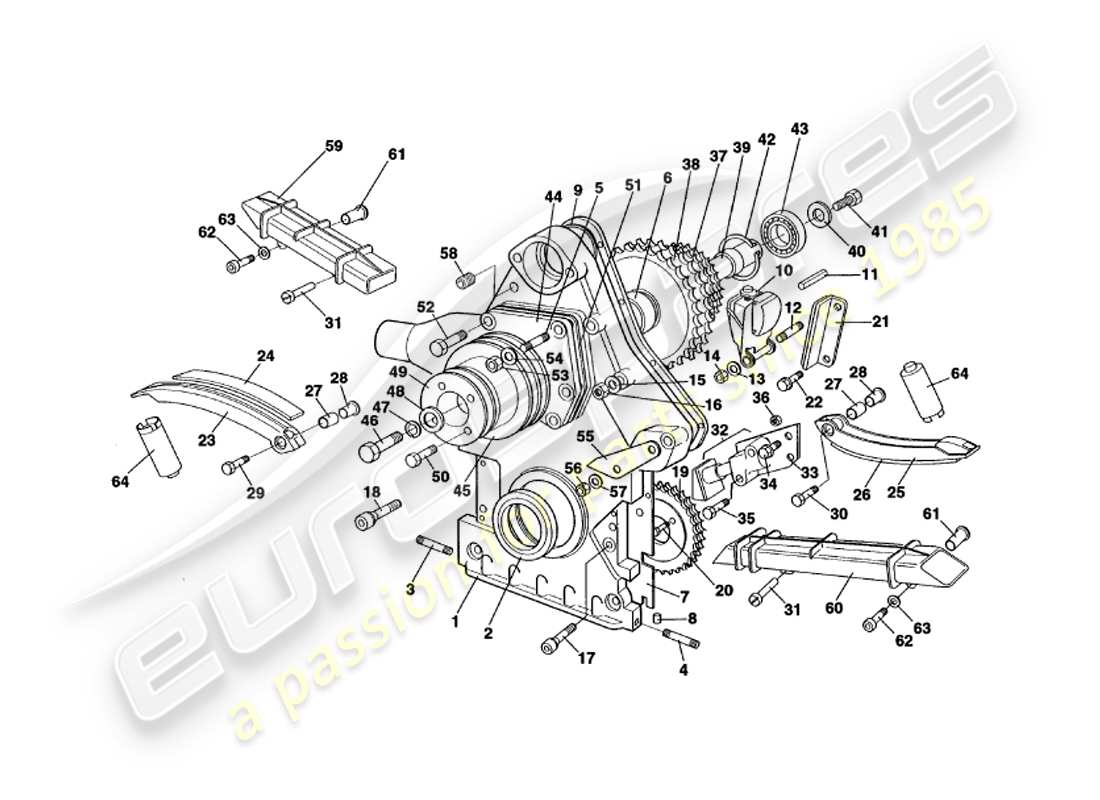 aston martin v8 volante (1998) schema delle parti della scatola della distribuzione, della pompa dell'acqua e dei pignoni