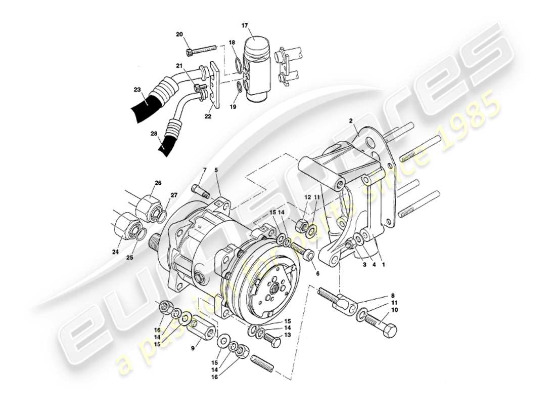 aston martin v8 volante (1998) diagramma delle parti di installazione del vano motore