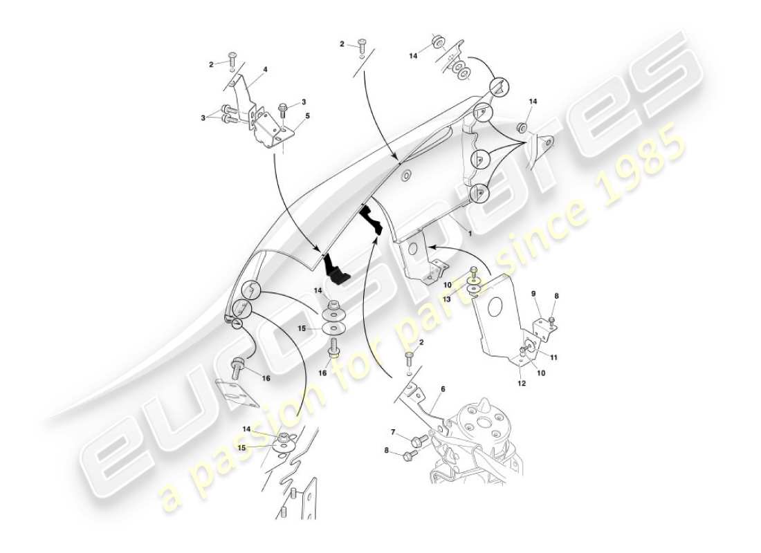 aston martin vanquish (2006) diagramma delle parti delle ali anteriori