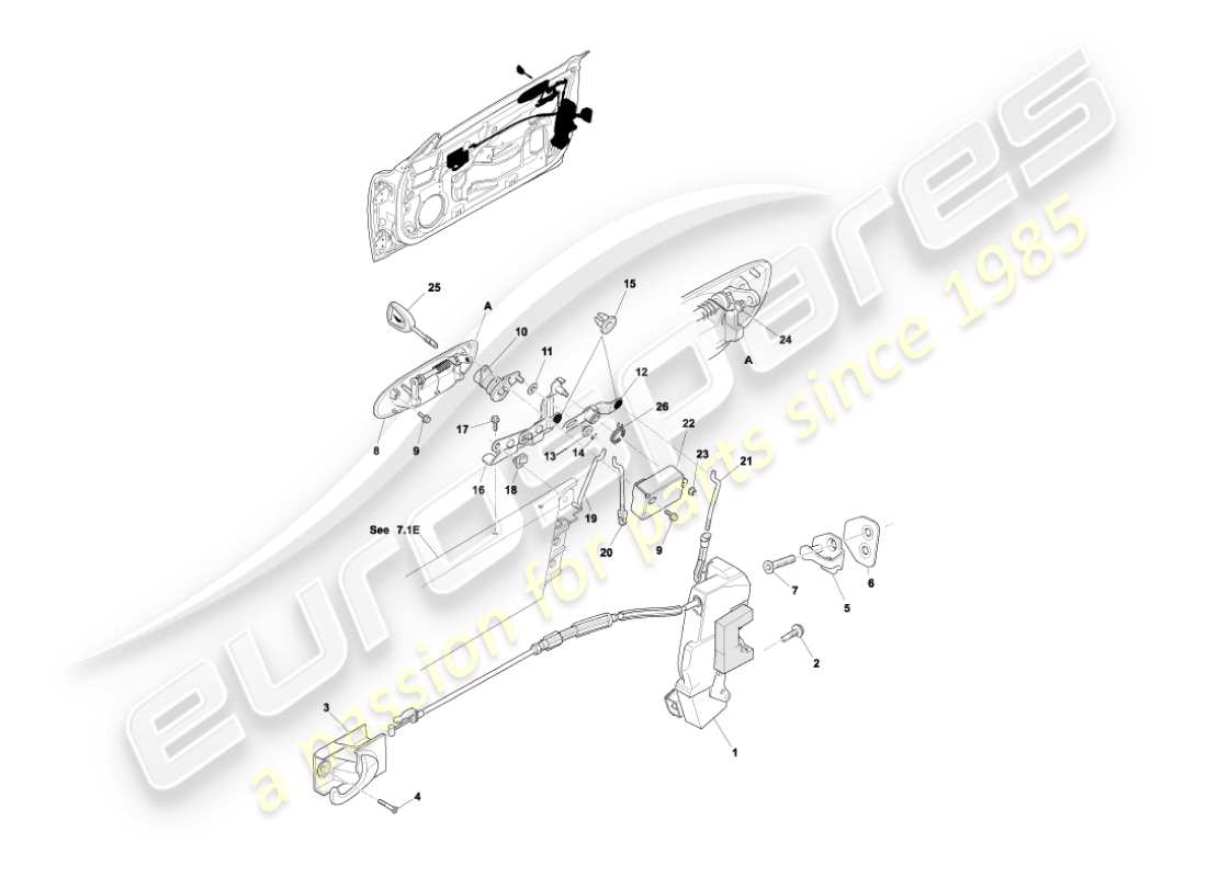 aston martin vanquish (2006) meccanismo di chiusura della porta diagramma delle parti