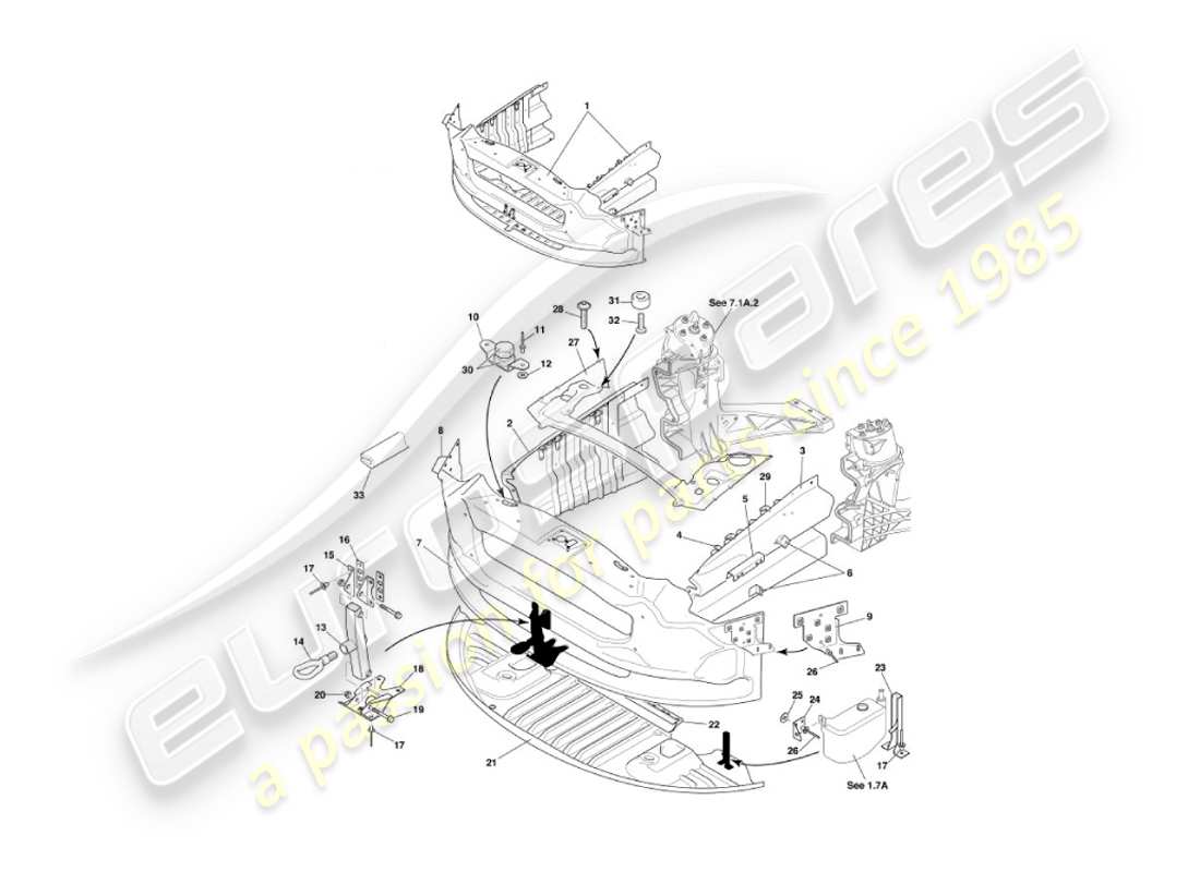 aston martin vanquish (2006) diagramma delle parti della struttura di impatto anteriore