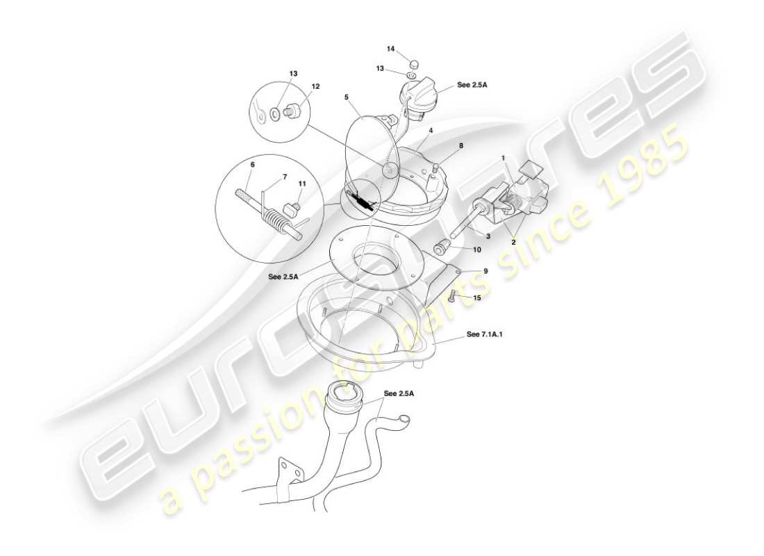 aston martin vanquish (2006) meccanismo sportello carburante diagramma delle parti