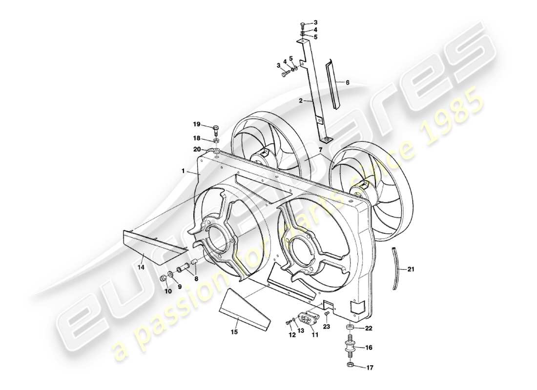 aston martin v8 volante (1998) cofano della ventola del radiatore diagramma delle parti