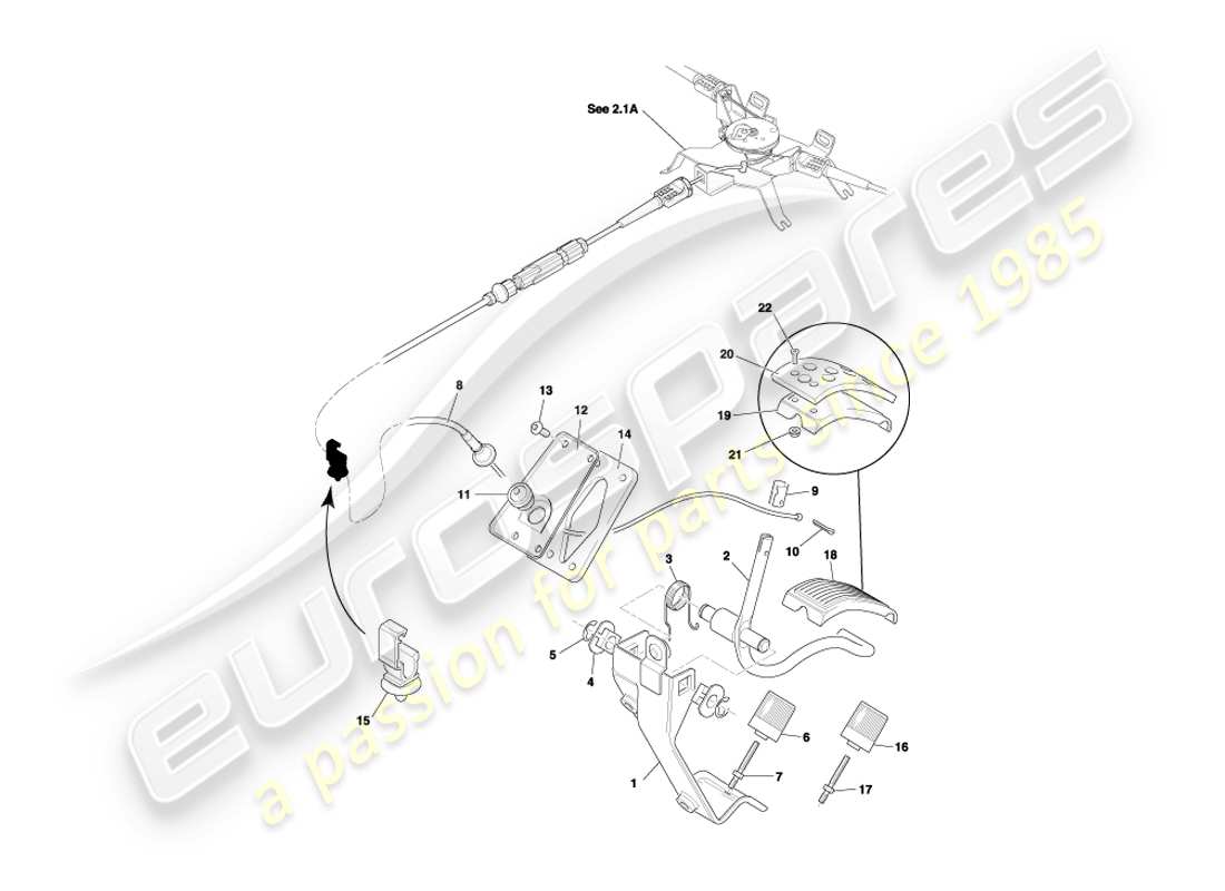 aston martin db7 vantage (2000) diagramma delle parti dell'ingranaggio del pedale e dell'acceleratore lhd