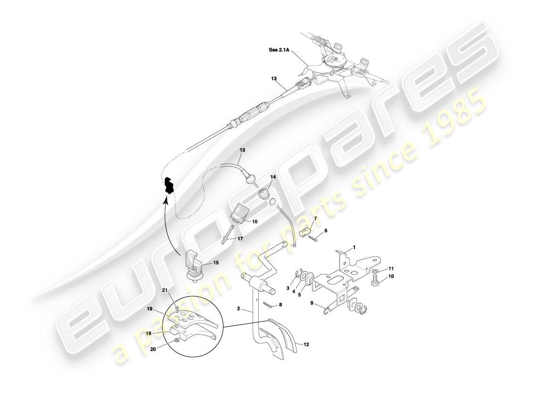 aston martin db7 vantage (2000) diagramma delle parti dell'ingranaggio del pedale e dell'acceleratore rhd