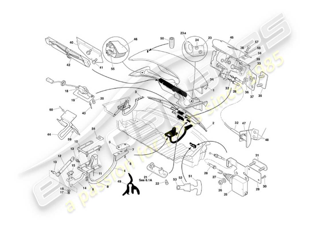 aston martin vanquish (2002) coperchio del baule diagramma delle parti