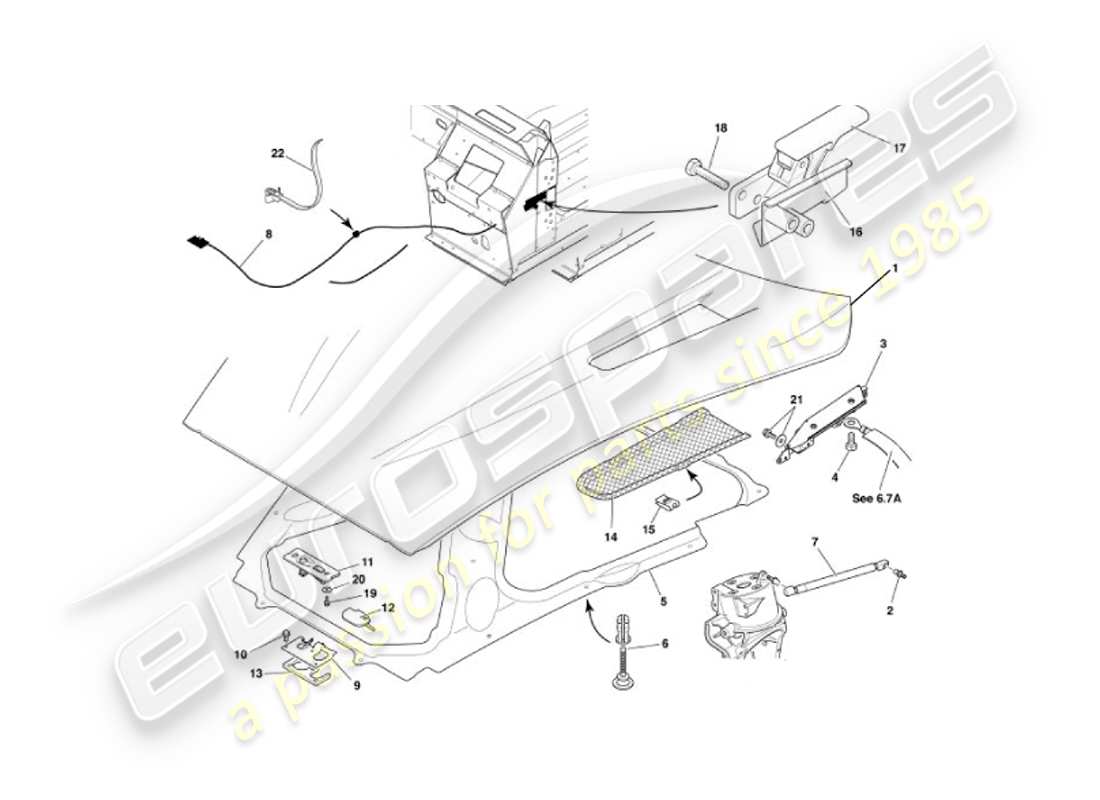 aston martin vanquish (2002) diagramma delle parti del cofano