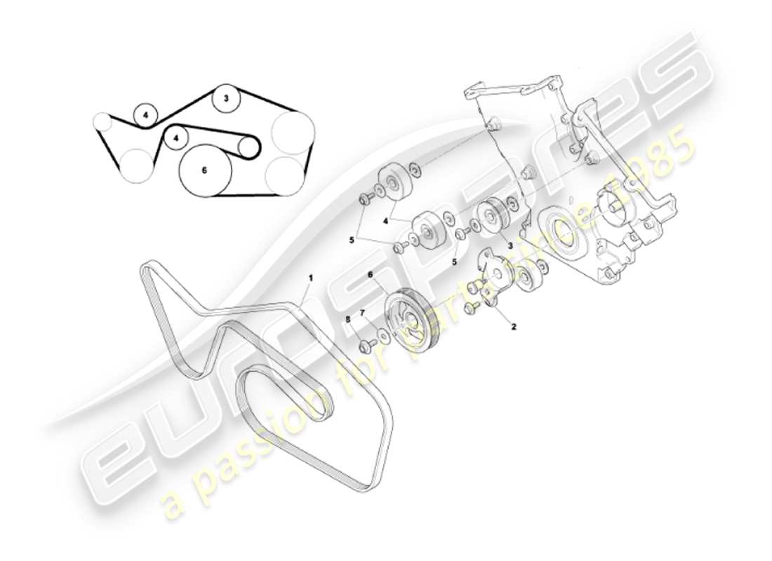 aston martin vanquish (2002) diagramma delle parti di cinghie di trasmissione, tenditore e pulegge