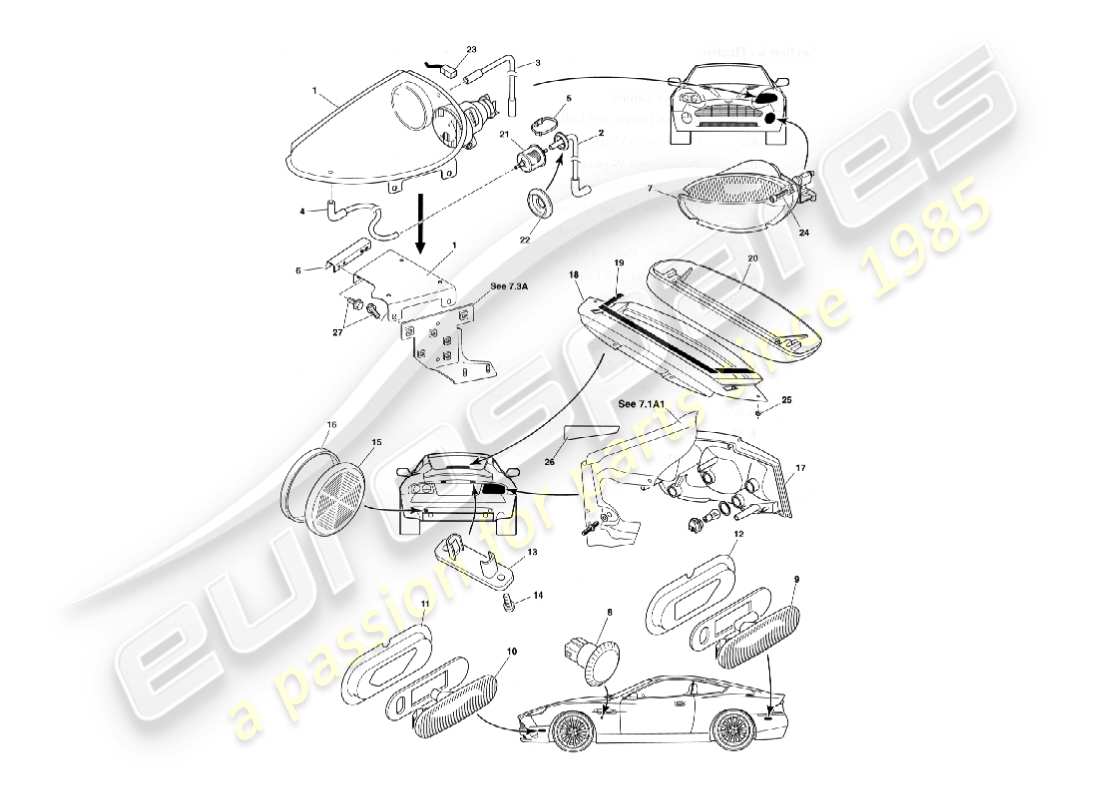 aston martin vanquish (2002) lampade per esterni diagramma delle parti