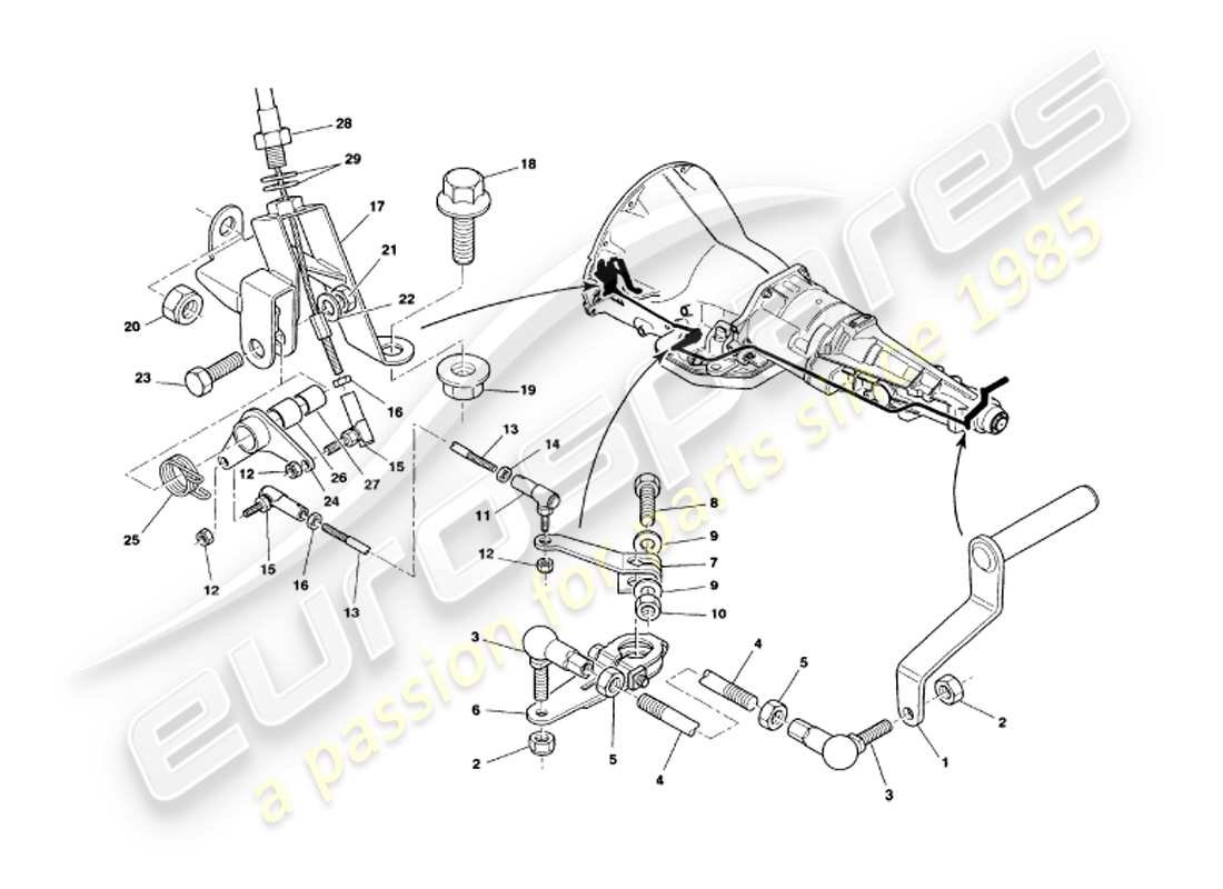 aston martin v8 volante (2000) collegamento del cambio diagramma delle parti