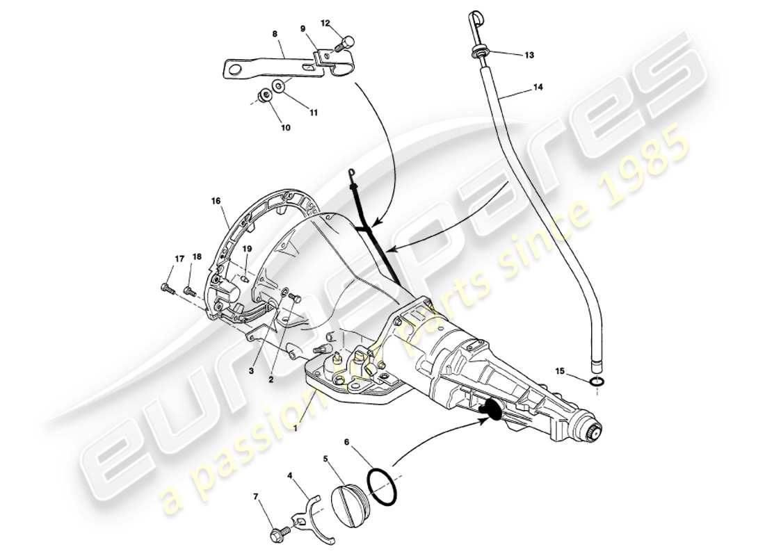 aston martin v8 volante (1999) cambio a quattro velocità diagramma delle parti