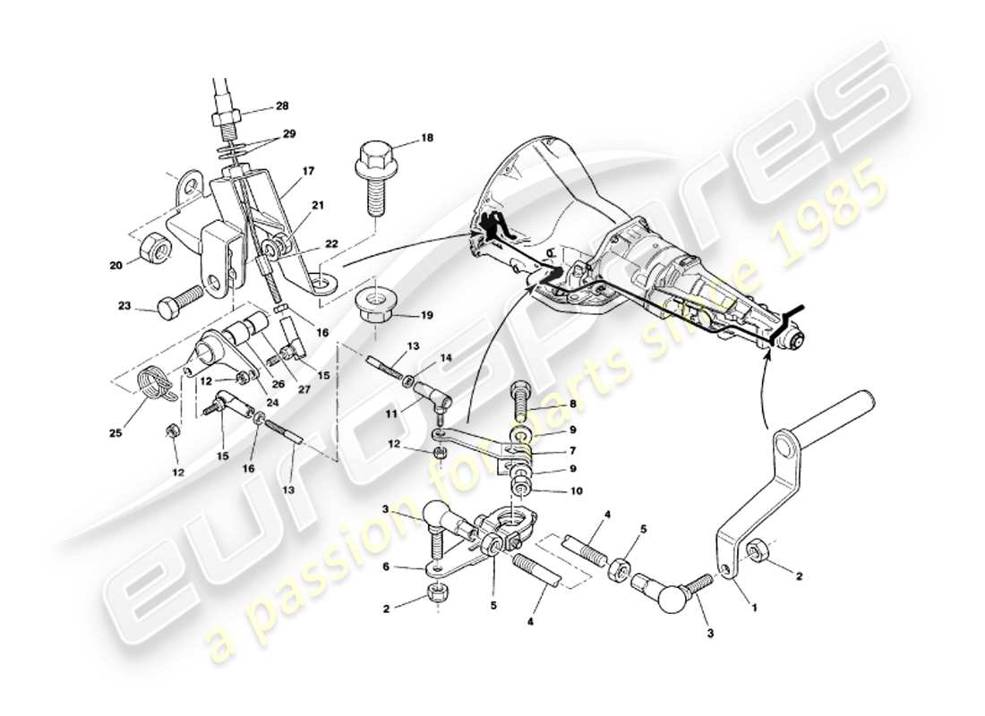 aston martin v8 volante (1999) collegamento del cambio diagramma delle parti