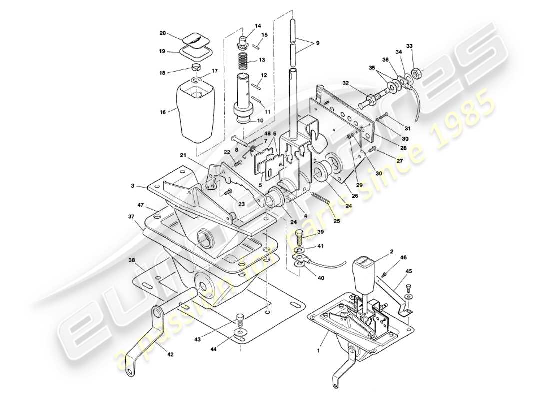 aston martin v8 volante (1999) selettore marcia diagramma delle parti