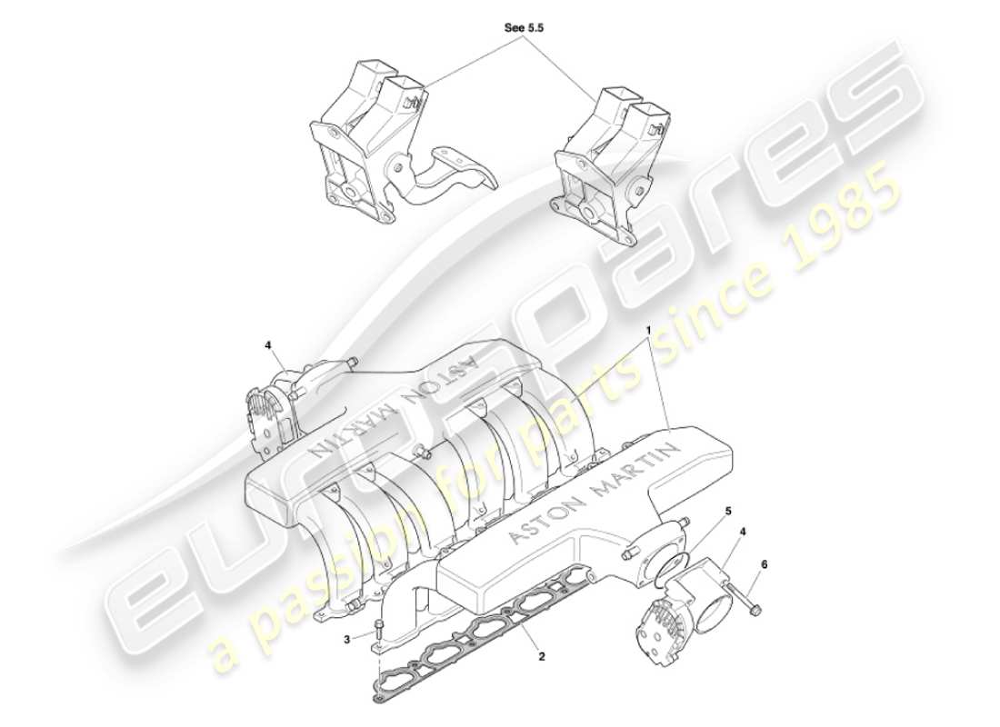 aston martin vanquish (2001) collettori di aspirazione e farfalle diagramma delle parti