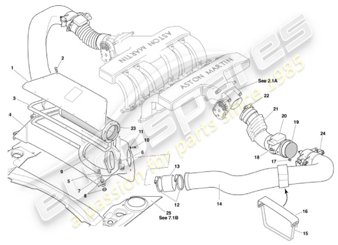 aston martin vanquish (2001) diagramma delle parti dei filtri dell'aria e dei sensori maf