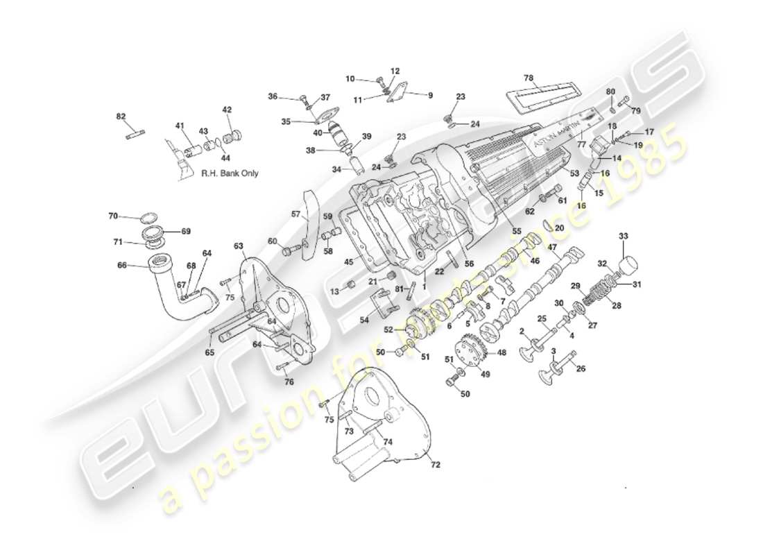 aston martin v8 virage (1999) testata, volata da vin 69225 diagramma delle parti