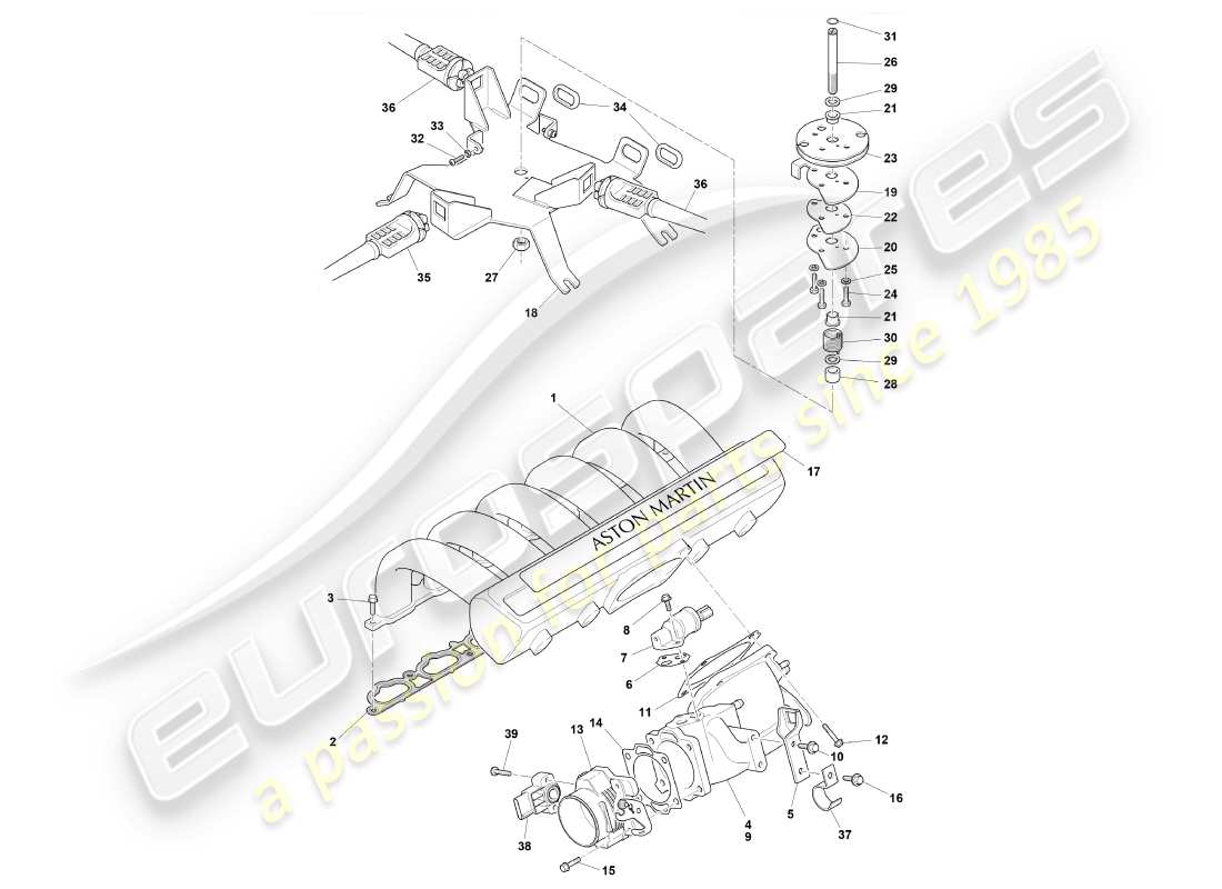 aston martin db7 vantage (2002) diagramma delle parti dei collettori di aspirazione e delle farfalle