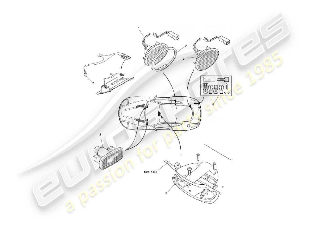 aston martin vanquish (2003) lampade e lampadine per interni diagramma delle parti