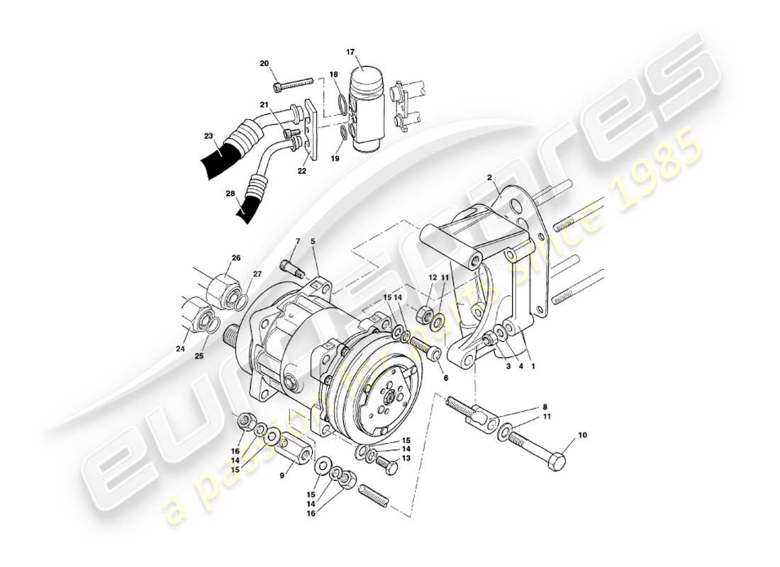 aston martin v8 coupe (1999) diagramma delle parti di installazione del vano motore