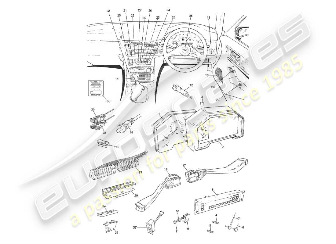 aston martin v8 virage (1999) strumenti e controlli diagramma delle parti