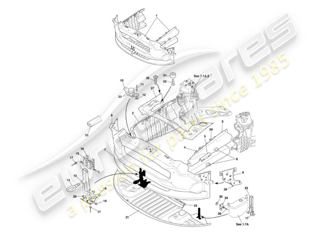 aston martin vanquish (2007) struttura ad impatto frontale diagramma delle parti