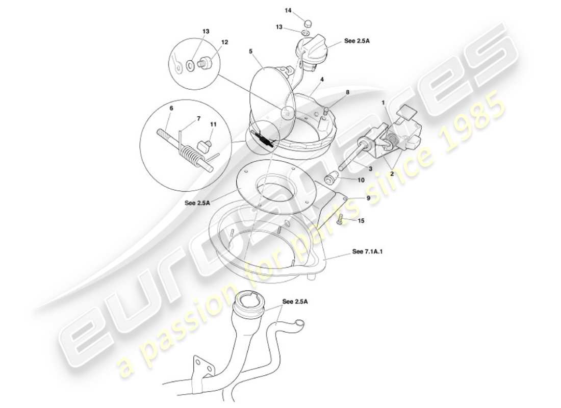 aston martin vanquish (2007) meccanismo sportello carburante diagramma delle parti
