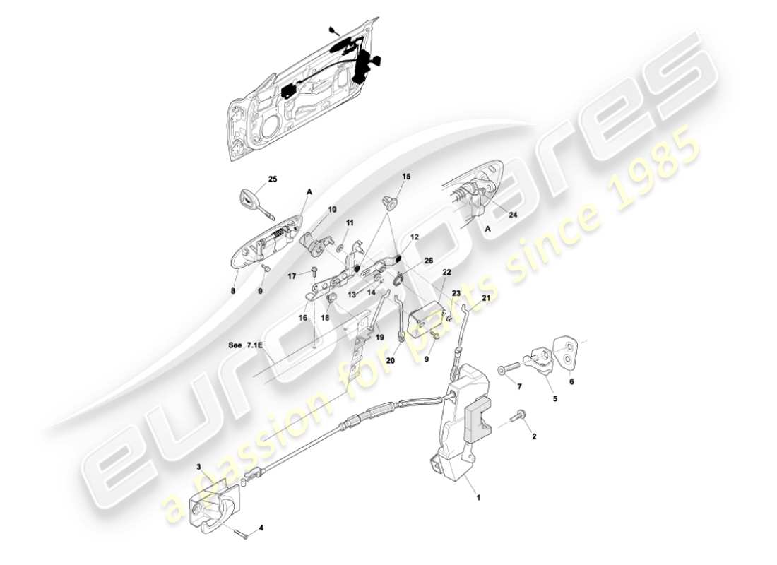 aston martin vanquish (2007) meccanismo di chiusura della porta diagramma delle parti
