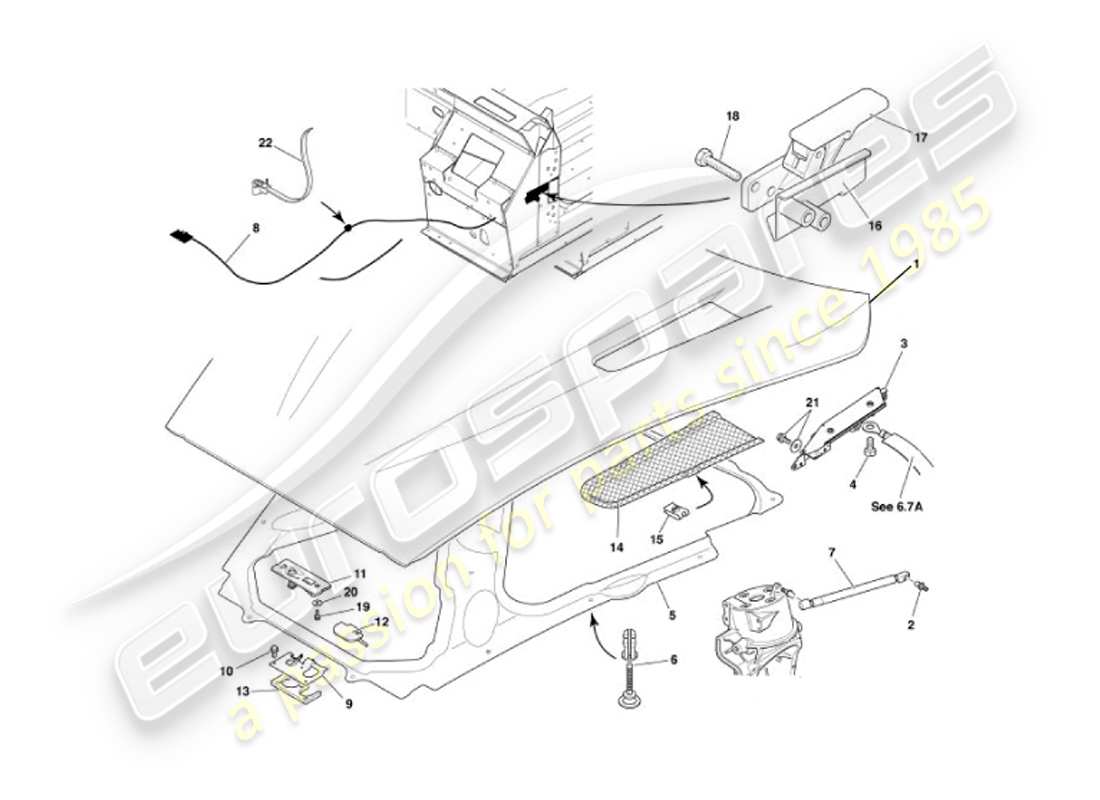 aston martin vanquish (2007) cofano diagramma delle parti