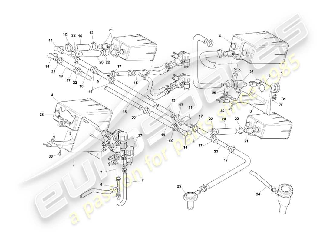 aston martin db7 vantage (2002) sistema di emissione evaporativa, diagramma delle parti row