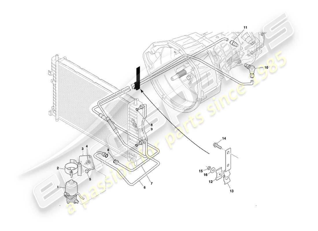 aston martin db7 vantage (2002) trasmissione manuale, diagramma delle parti di raffreddamento del cambio