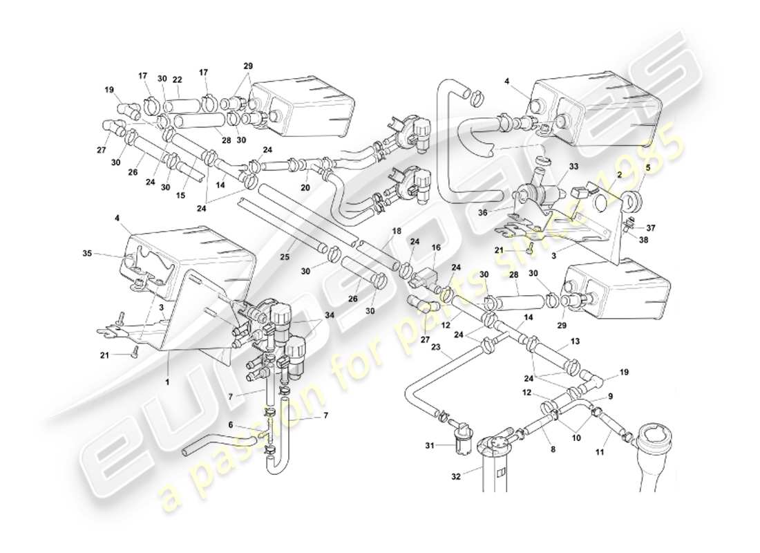 aston martin db7 vantage (2002) sistema di emissioni evaporative, diagramma della parte federale