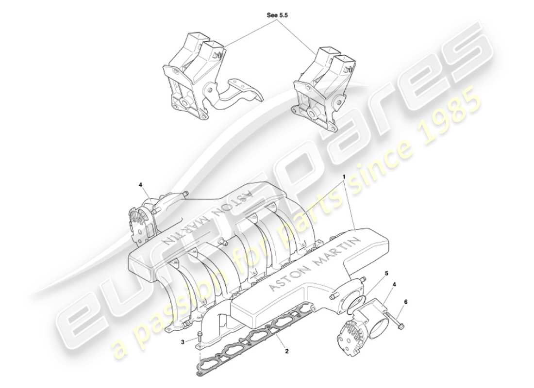aston martin vanquish (2007) collettori di aspirazione e farfalle diagramma delle parti