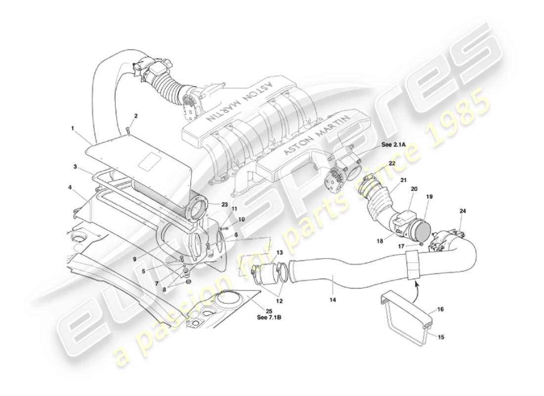 aston martin vanquish (2007) diagramma delle parti dei filtri dell'aria e dei sensori maf