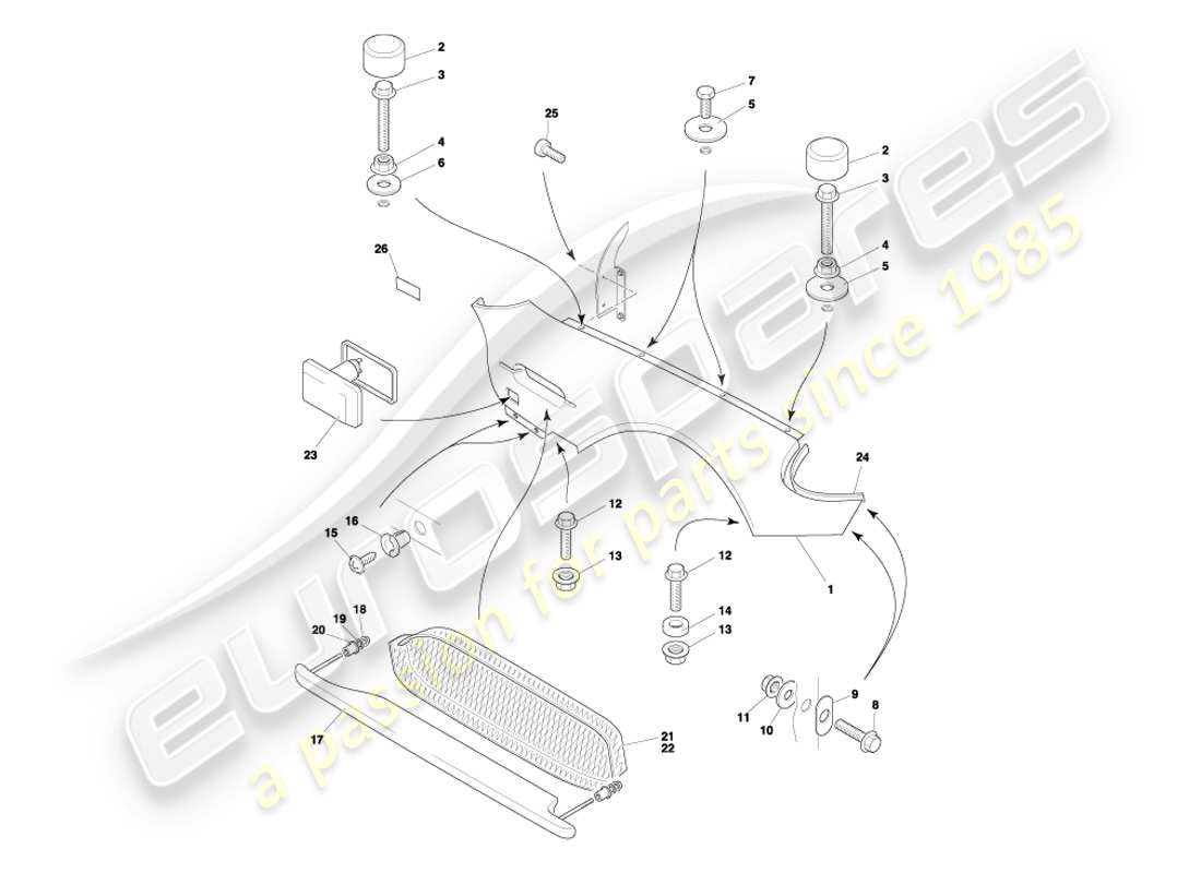 aston martin db7 vantage (2003) diagramma delle parti delle ali anteriori
