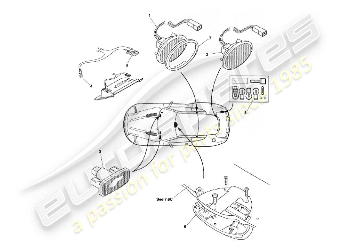 aston martin vanquish (2007) lampade e lampadine per interni diagramma delle parti