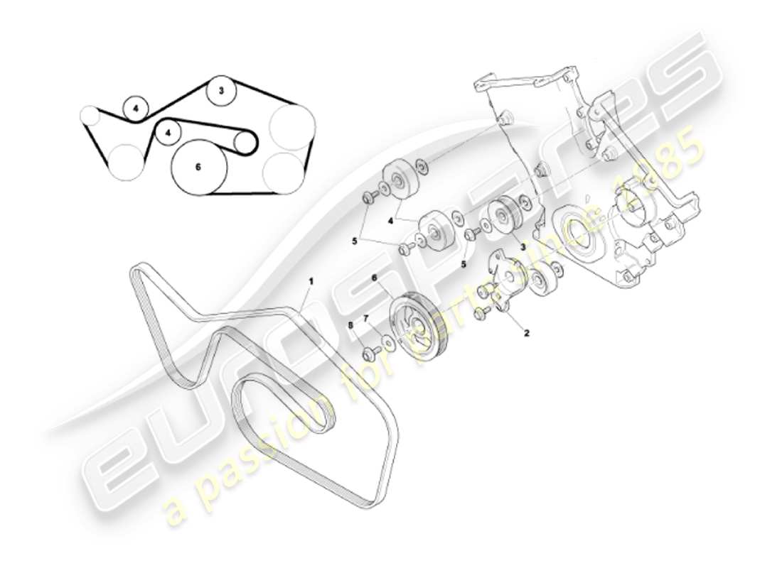 aston martin vanquish (2007) diagramma delle parti di cinghie di trasmissione, tenditore e pulegge