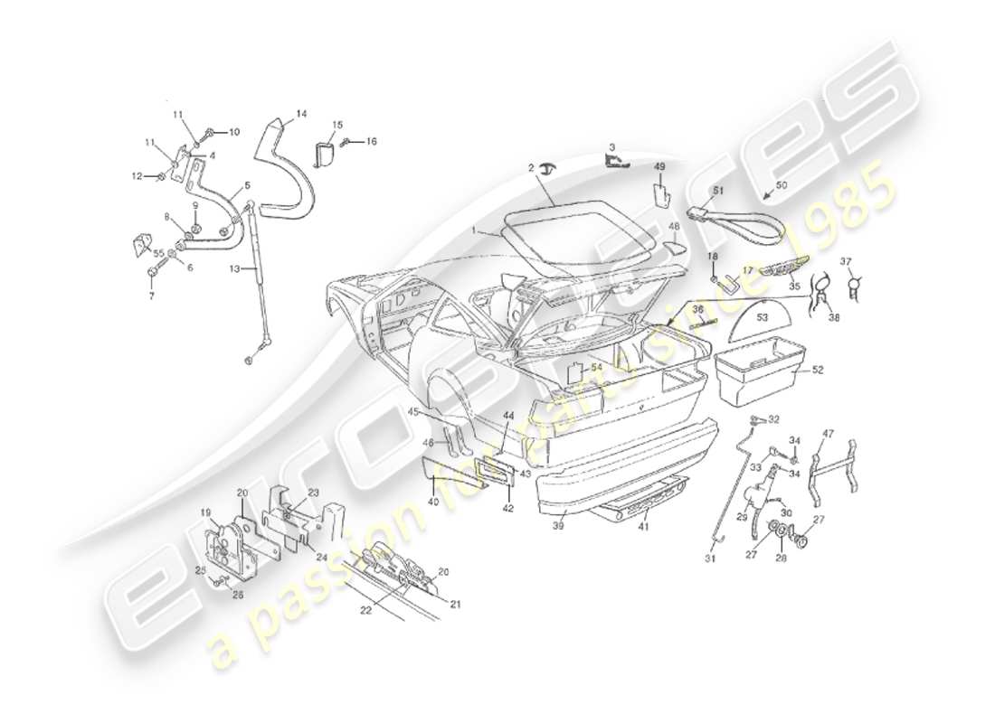aston martin v8 virage (1999) corpo, diagramma della parte posteriore