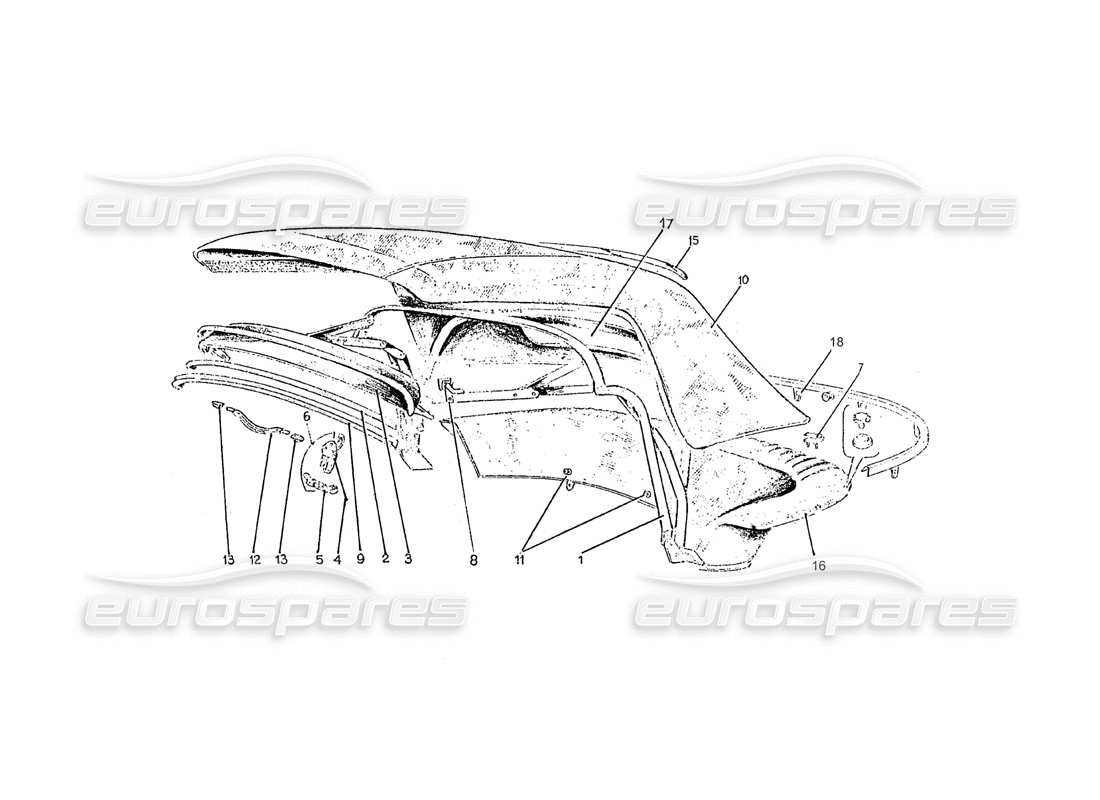 ferrari 275 (pininfarina coachwork) diagramma delle parti del gruppo capote